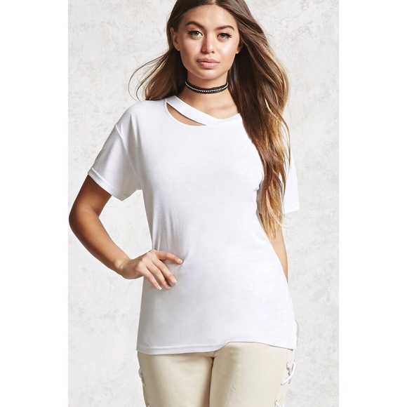 Forever 21 Tops - Forever 21 “Slashed Box Tee” (White)